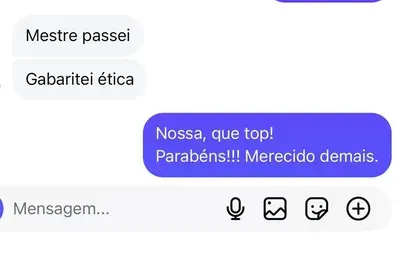 Mensagem de aluno: Mestre, passei. Gabaritei ética